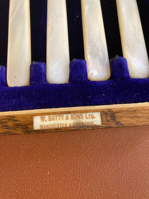 W. BATTY & SONS LTD MOTHER OF PEARL AND SILVER CUTTLE SET