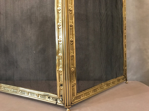 Pare feu de cheminée ancien en laiton polis et vernis d'époque 19 ème 
