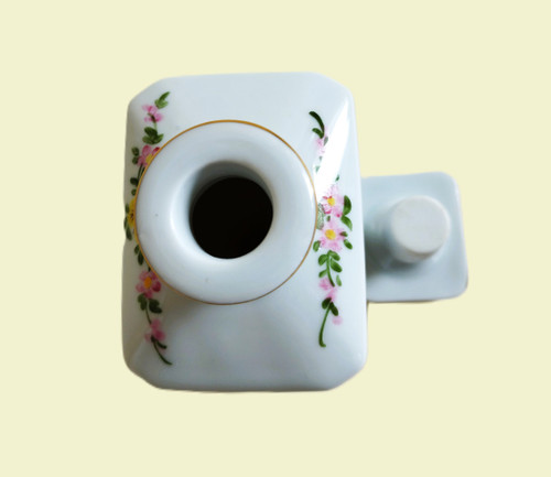 Limoges Porcelain Perfume Bottle Hand Painted And Gilted With Floral Decor Bowknot Pansies Vintage