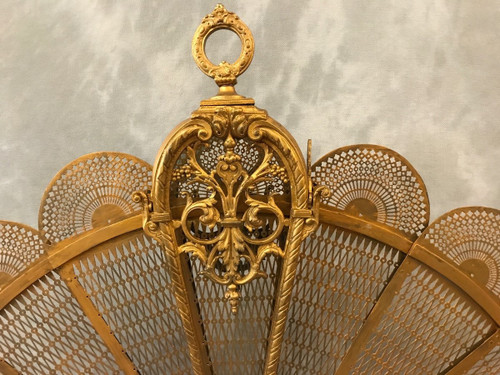 Pare feu de cheminée en bronze d'époque 19 ème en éventail
