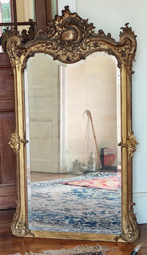 grand  Miroir  doré  Style Louis XV  19 ème siècle