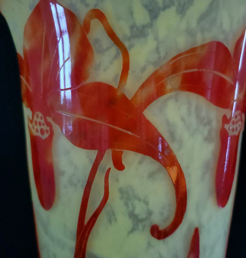 SCHNEIDER   glass vase model "orchidées " signed 3Le VerreFrançais" circa 1924-1927