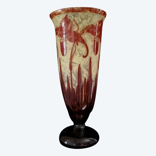 SCHNEIDER   glass vase model "orchidées " signed 3Le VerreFrançais" circa 1924-1927