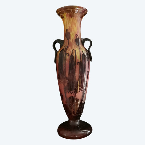 SCHNEIDER vase Orchidées signed Le Verre Français 1924-1927