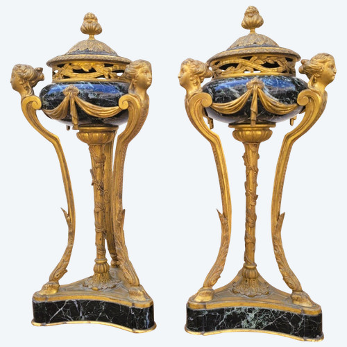 Coppia di cassette in marmo e bronzo, XIX secolo
