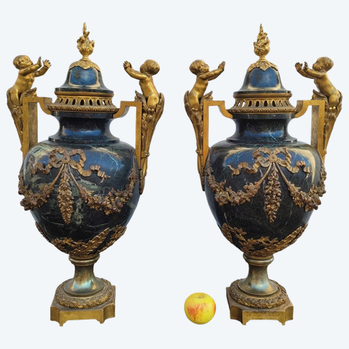 Coppia di grandi cassette in bronzo e marmo, Napoleone III, XIX secolo