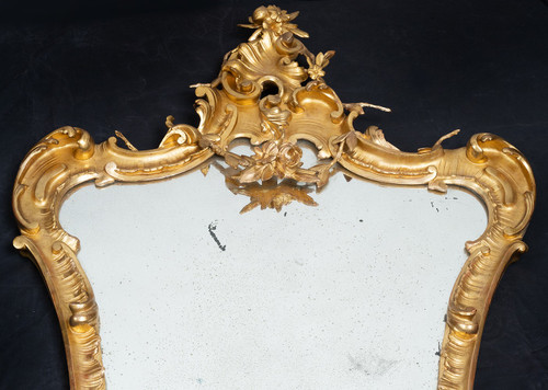 Miroir Ancienne Napolitain Louis Philippe En Bois Doré. Epoque 19ème Siècle.