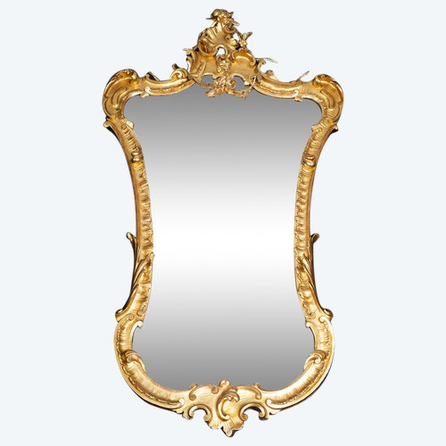 Miroir Ancienne Napolitain Louis Philippe En Bois Doré. Epoque 19ème Siècle.
