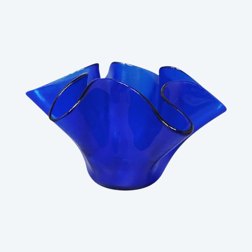Blaue Vase "Fazzoletto" von Dogi aus Muranoglas, 1970er Jahre. Hergestellt in Italien