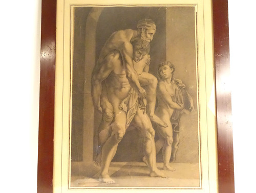 Dessin Mythologique d'Après Raphaël Enée Anchise Et Ascagne Signé 1820 XIXè