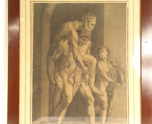 Dessin Mythologique d'Après Raphaël Enée Anchise Et Ascagne Signé 1820 XIXè
