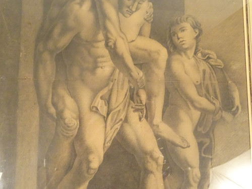Dessin Mythologique d'Après Raphaël Enée Anchise Et Ascagne Signé 1820 XIXè