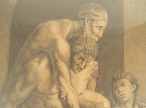 Dessin Mythologique d'Après Raphaël Enée Anchise Et Ascagne Signé 1820 XIXè