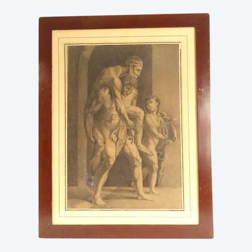 Dessin Mythologique d'Après Raphaël Enée Anchise Et Ascagne Signé 1820 XIXè