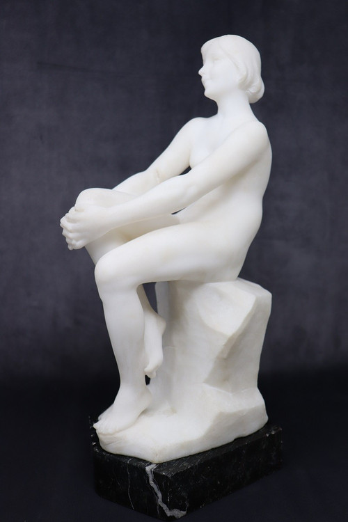 Sculpture Art Déco en Marbre Blanc, 1920s