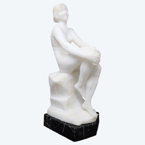 Sculpture Art Déco en Marbre Blanc, 1920s
