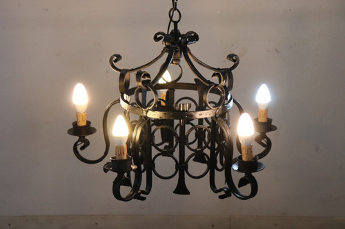 lampadario in ferro nero anni '40