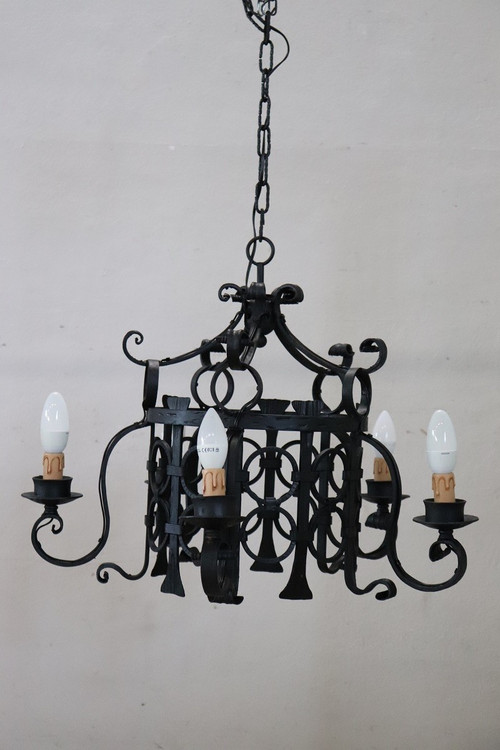 lampadario in ferro nero anni '40