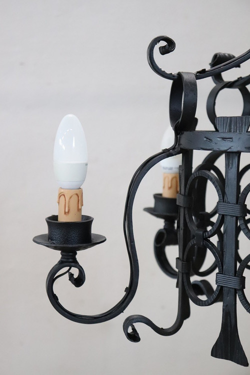 lampadario in ferro nero anni '40