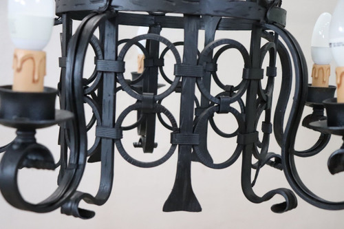lampadario in ferro nero anni '40