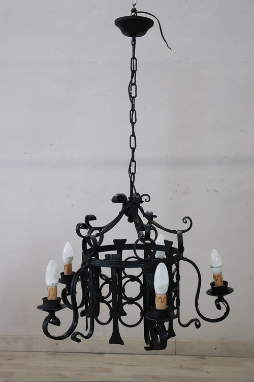 lampadario in ferro nero anni '40