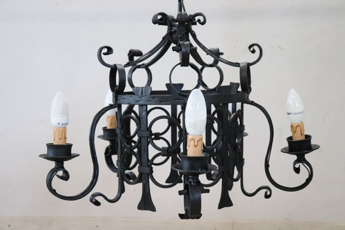 lampadario in ferro nero anni '40