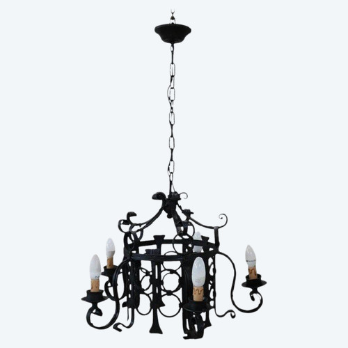 lampadario in ferro nero anni '40