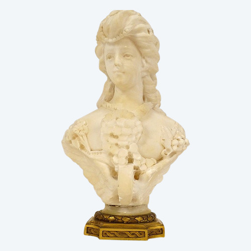 Scultura Busto in alabastro Cipriani Giovane donna elegante Art Nouveau XIX secolo