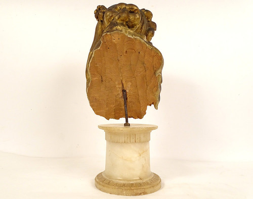 Sculpture Buste Jeune Femme Fleurs Bois Sculpté Doré Chinoiserie XVIIIème