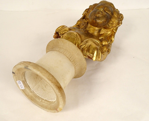 Sculpture Buste Jeune Femme Fleurs Bois Sculpté Doré Chinoiserie XVIIIème