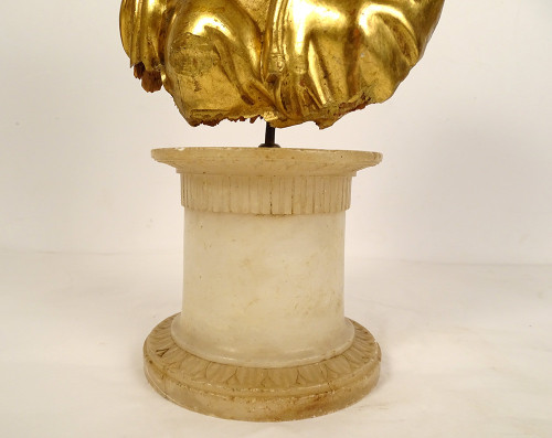 Sculpture Buste Jeune Femme Fleurs Bois Sculpté Doré Chinoiserie XVIIIème