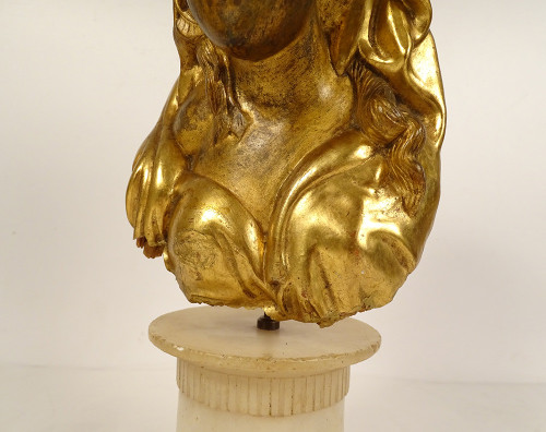 Sculpture Buste Jeune Femme Fleurs Bois Sculpté Doré Chinoiserie XVIIIème
