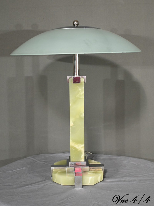 Lampada in onice e cromo, Art Déco - 1930