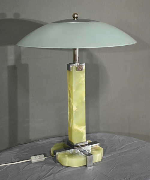 Lampada in onice e cromo, Art Déco - 1930