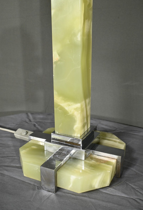 Lampada in onice e cromo, Art Déco - 1930