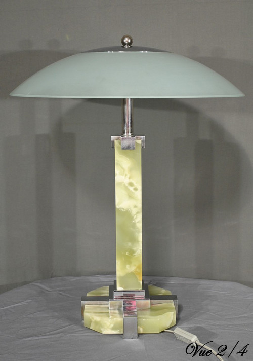 Lampada in onice e cromo, Art Déco - 1930