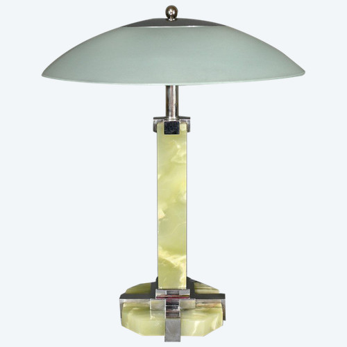 Lampada in onice e cromo, Art Déco - 1930