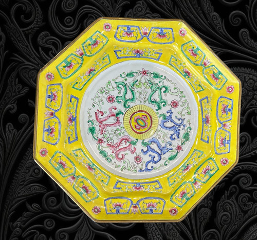 OCTOGONAL PLAT IN ENAMELLED COPPER " CANTON CHINOIS XIXe SIÉCLE " DINASTIE QING
