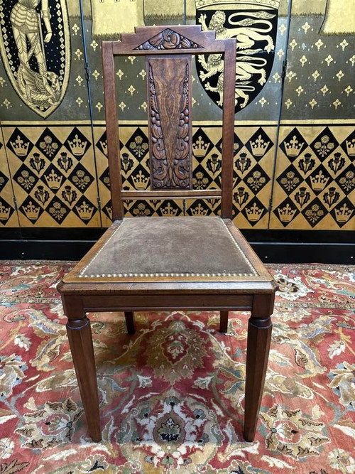 7 art deco walnut chairs