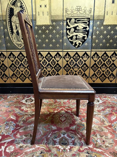 7 art deco walnut chairs