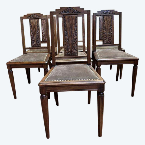 7 art deco walnut chairs