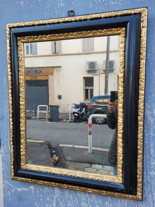 Specchio in legno annerito e dorato, XVII secolo