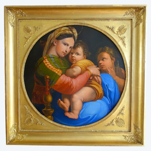 La Vierge à la Chaise after Raphaël, large oil on canvas, 1820 - 91cm x 91cm