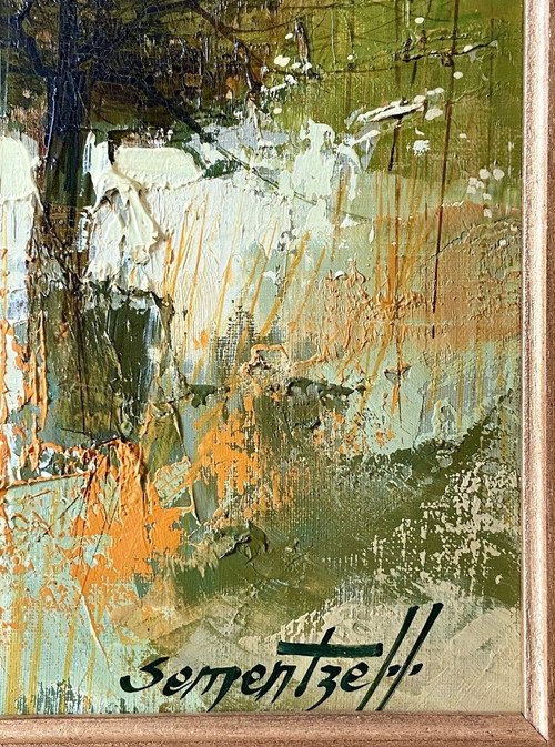 Michel Sementzeff (1933-2019), Gemälde Landschaft Auf dem Land "Ländliche Hütte.