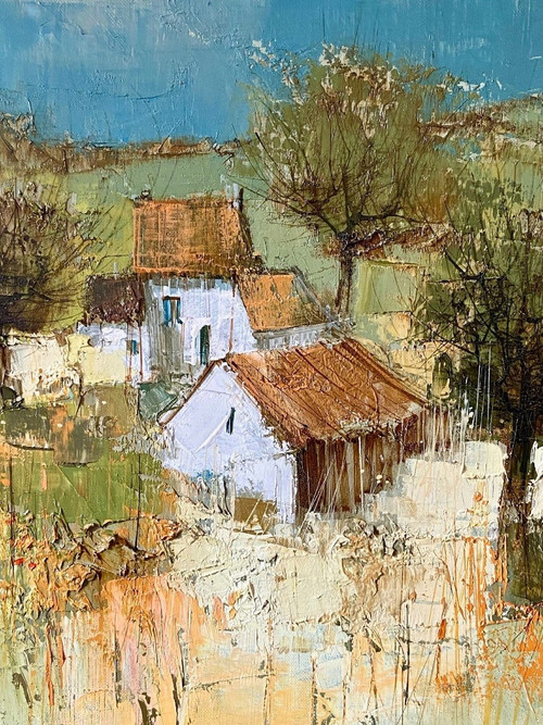 Michel Sementzeff (1933-2019), Gemälde Landschaft Auf dem Land "Ländliche Hütte.