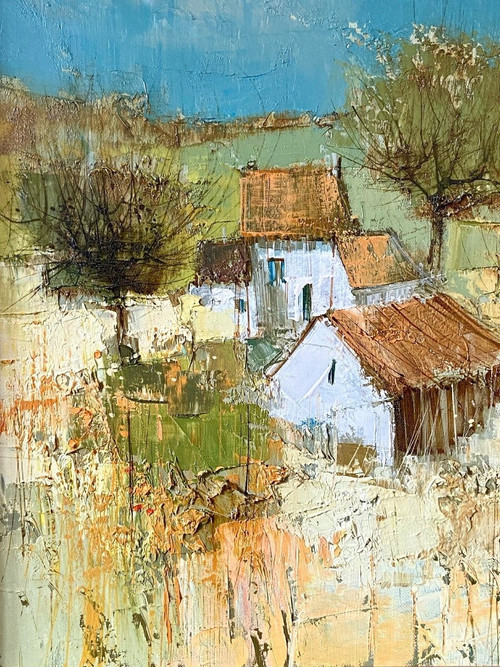 Michel Sementzeff (1933-2019), Gemälde Landschaft Auf dem Land "Ländliche Hütte.