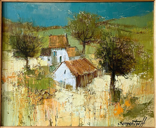 Michel Sementzeff (1933-2019), Gemälde Landschaft Auf dem Land "Ländliche Hütte.