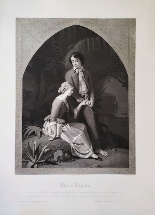 Etching Paul And Virginia Engraving By Eugène Jazet After Schopin 19th Century Old Print