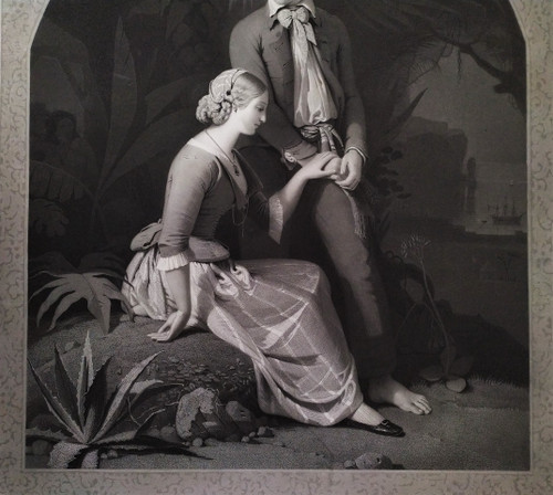 Etching Paul And Virginia Engraving By Eugène Jazet After Schopin 19th Century Old Print