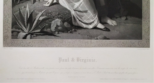 Etching Paul And Virginia Engraving By Eugène Jazet After Schopin 19th Century Old Print